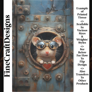 Steampunk White Mouse & Red Heart BQ2 Decoupage Tissue Paper