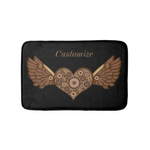 Steampunk Winged Heart with Gears Thunder_Cove Bath Mat