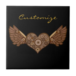 Steampunk Winged Heart with Gears Thunder_Cove Ceramic Tile