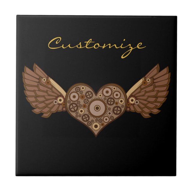 Steampunk Winged Heart with Gears Thunder_Cove Ceramic Tile (Front)
