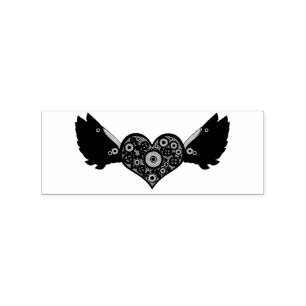 Steampunk Winged Heart with Gears Thunder_Cove Rubber Stamp