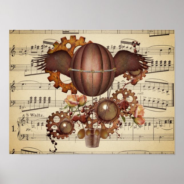 Steampunk Winged Hot Air Balloon Poster (Front)