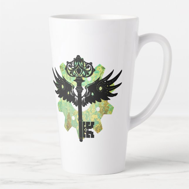 Steampunk Winged Key and Cogwheel Latte Mug (Right)