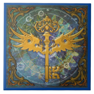 Steampunk Winged Key Ceramic Tile