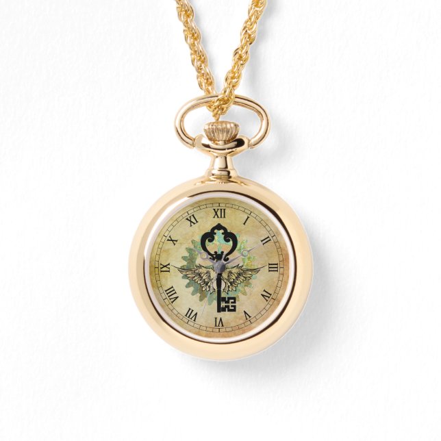 Steampunk Winged Key & Cog Wheel  Watch (Front)