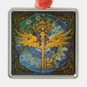 Steampunk Winged Key Metal Ornament