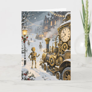 Steampunk Winter Expres Christmas Holiday Card