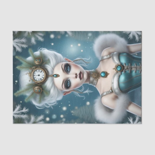 Steampunk Winter Goddess Yule Decoupage Paper  (Front)