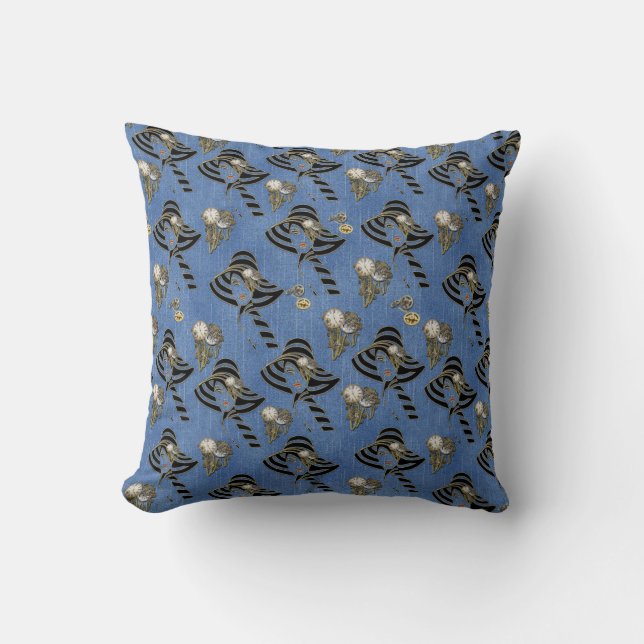 Steampunk with Ladies Hats on Blue Denim Cushion (Front)