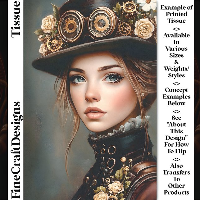 Steampunk Woman + Flowers Portrait CJ4 Decoupage Tissue Paper (Creator Uploaded)