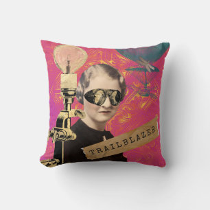 Steampunk Woman Trailblazer Pop Art  Cushion