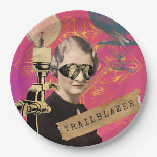 Steampunk Woman Trailblazer Pop Art   Paper Plate
