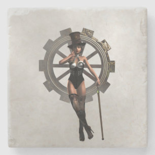 STEAMPUNK WOMAN WITH GEAR AND STEAM COASTER