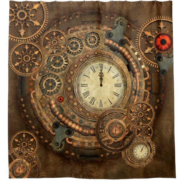 Steampunk, wonderful clockwork shower curtain (Front)