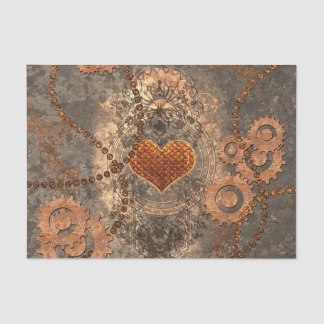 Steampunk, wonderful heart made of rusty metal tissue paper (Front)