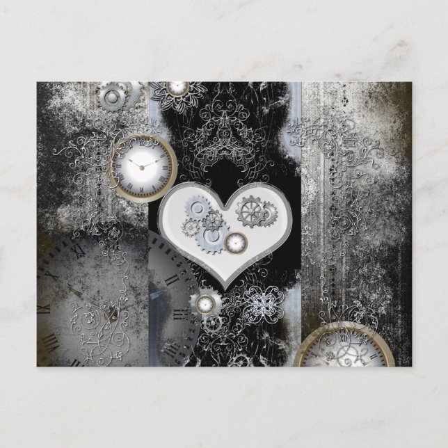 Steampunk, wonderful heart with clocks and gears postcard (Front)
