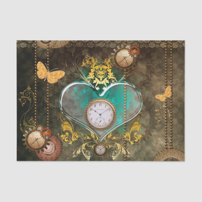 Steampunk, wonderful heart with clocks tissue paper (Front)