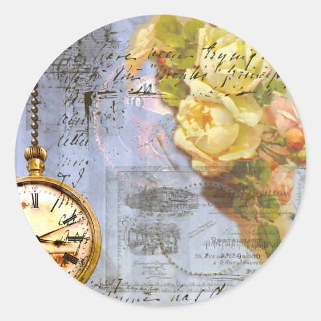 Steampunk & Yellow Roses Classic Round Sticker (Front)
