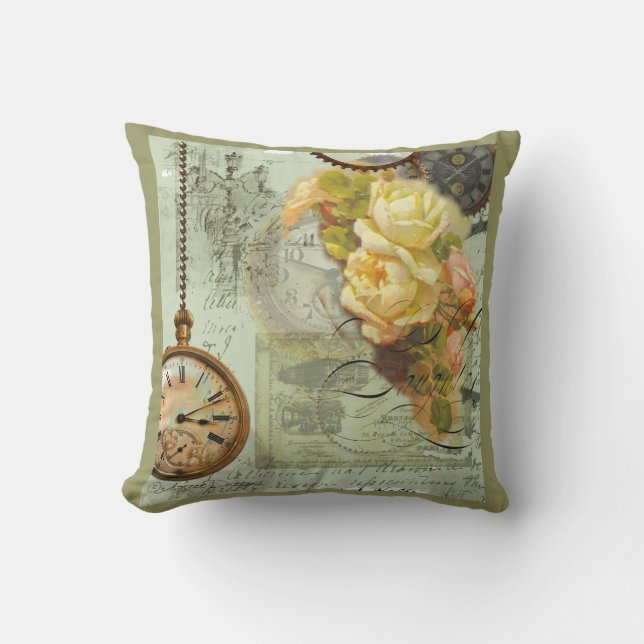 Steampunk & Yellow Roses Cushion (Front)