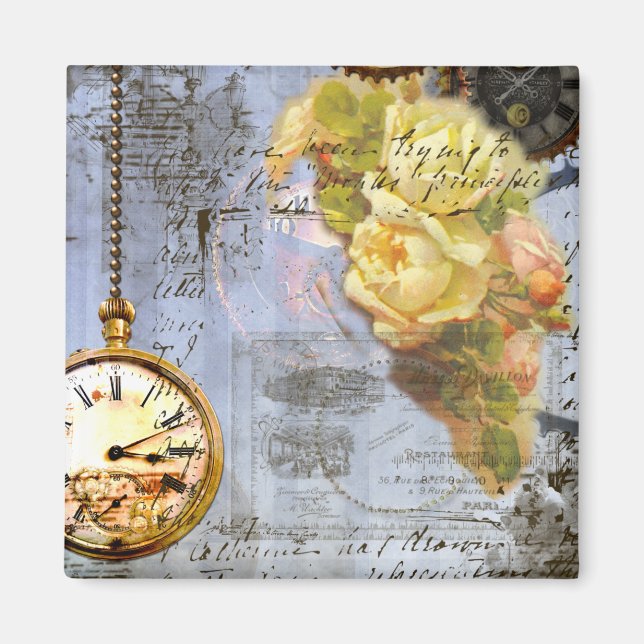 Steampunk & Yellow Roses Magnet (Front)