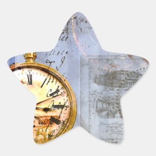 Steampunk & Yellow Roses Star Sticker