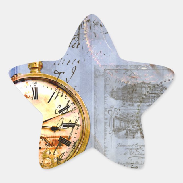 Steampunk & Yellow Roses Star Sticker (Front)