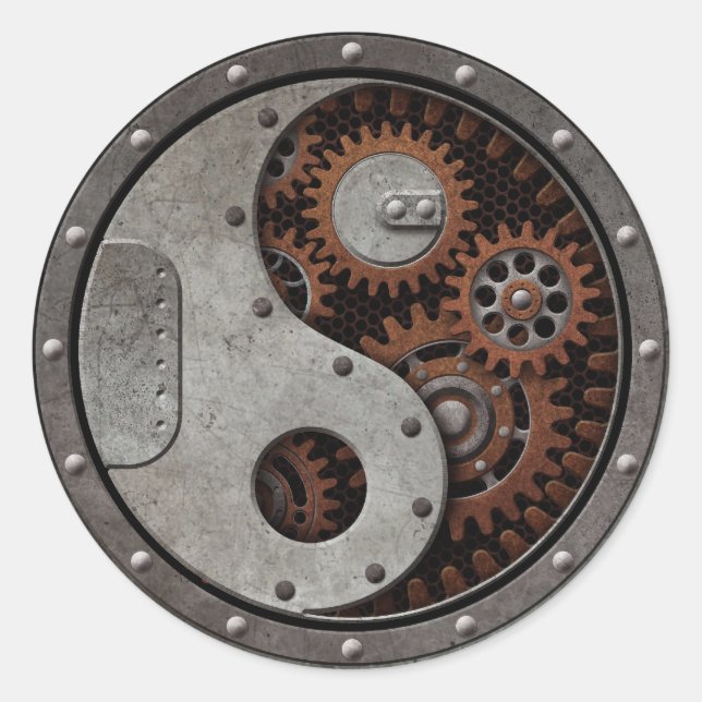 Steampunk Yin Yang Classic Round Sticker (Front)