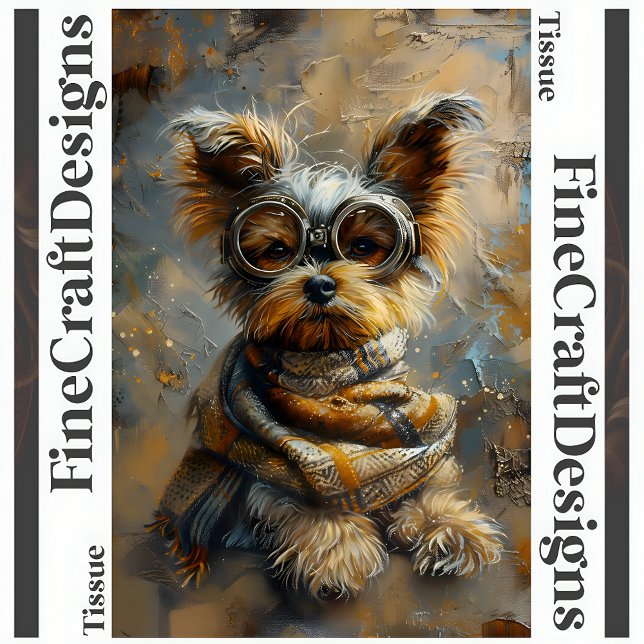 Steampunk Yorkie Oil Painting Decoupage Left 163 Tissue Paper (Creator Uploaded)