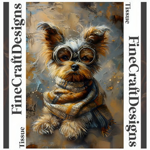 Steampunk Yorkie Oil Painting Decoupage Right 163 Tissue Paper