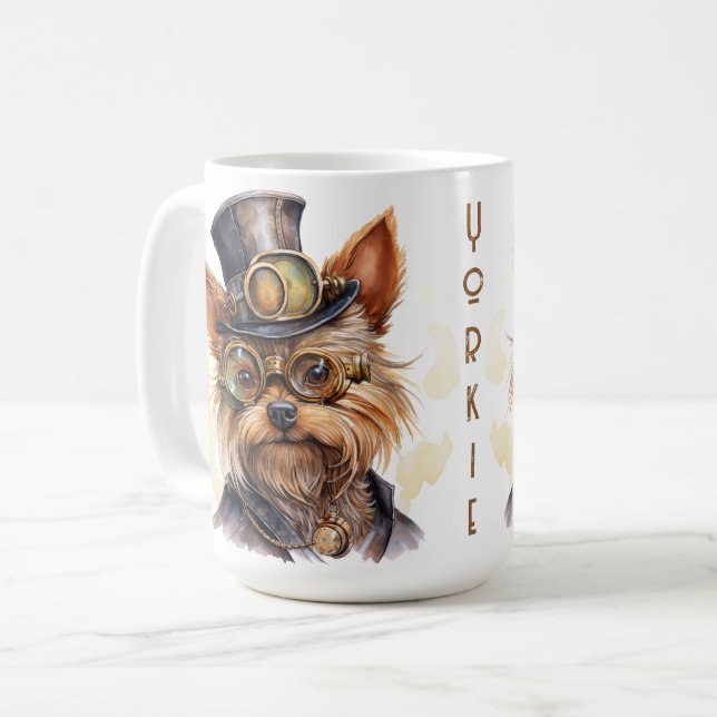 Steampunk Yorkshire Terrier Dog Coffee Mug (Front Left)