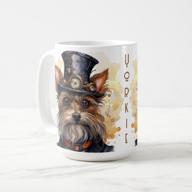 Steampunk Yorkshire Terrier Dog Coffee Mug (Front Left)