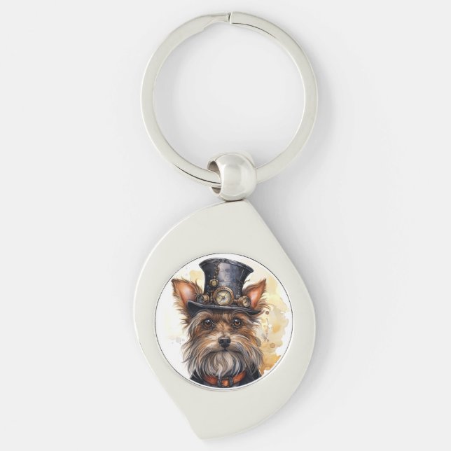 Steampunk Yorkshire Terrier Dog Key Ring (Front)