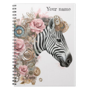 Steampunk zebra with pink flowers  notebook