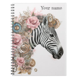 Steampunk zebra with pink flowers notebook