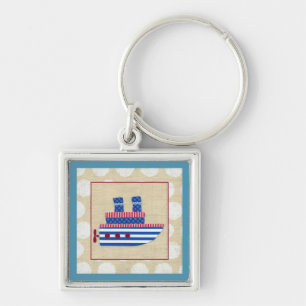 Steamship with Propeller and Blue Smokestacks Key Ring