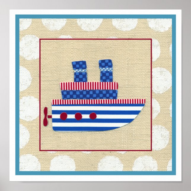 Steamship with Propeller and Blue Smokestacks Poster (Front)