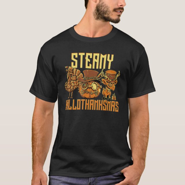 Steamy Hallothanksmas T-Shirt (Front)