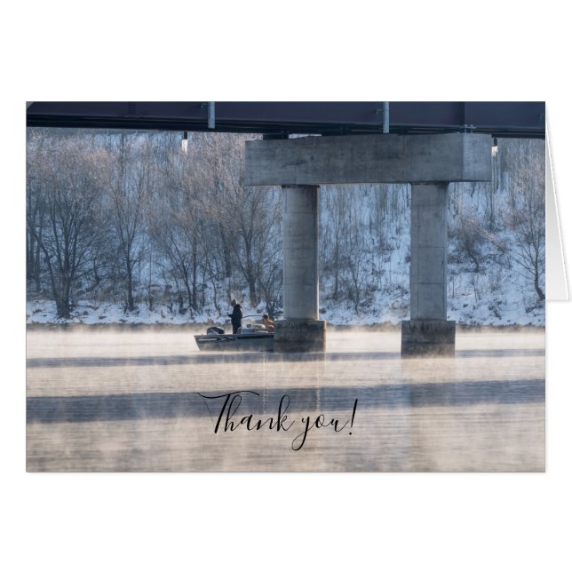 Steamy Winter Fishing Lake Taneycomo Thank U Card (Front Horizontal)
