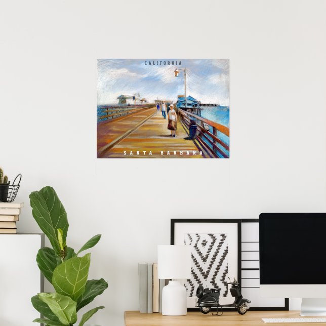 Stearns Wharf Pastel | Santa Barbara, CA Poster (Home Office)