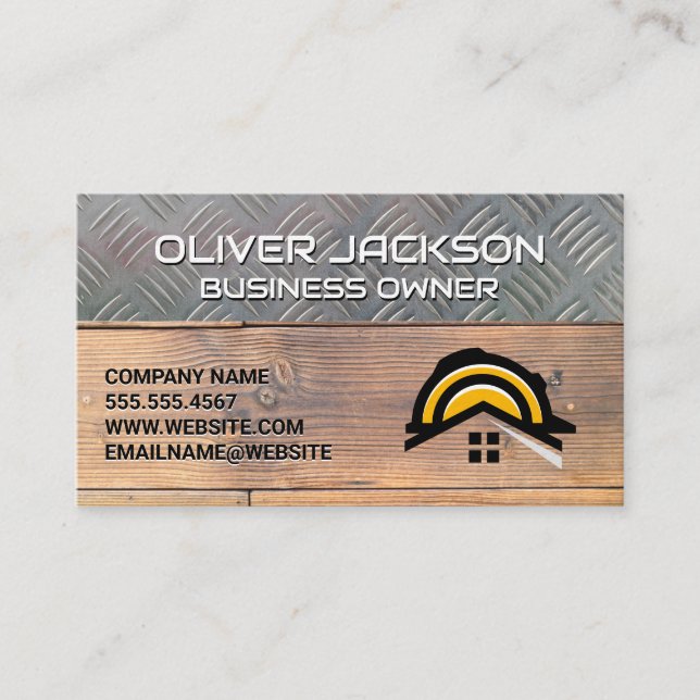 Steel and Wood | Construction Builder Logo  Business Card (Front)