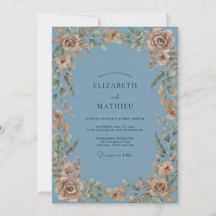 Steel Antique Champagne Peony Wedding Invitation