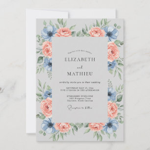 Steel Apricot Leafy Wedding Invitation
