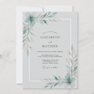 Steel Aqua Vine Wedding Invitation