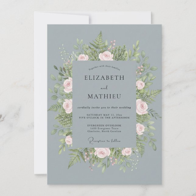 Steel Ash Wreath Wedding Invitation (Front)