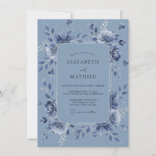 Steel Azure Peony Wedding Invitation