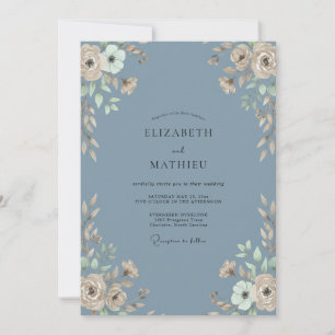 Steel Azure Ranunculus Eucalyptus Wedding Invitation