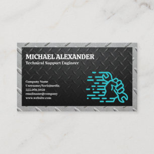 Steel Background   Wrench in Hand Business Card