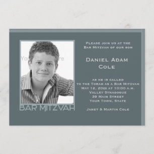 Steel Blue Bar Mitzvah Photo Invitation