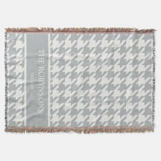 Steel Blue + Beige Houndstooth Personalised Throw Blanket