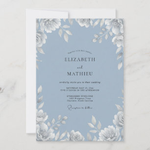 Steel Blue Bloom Wedding Invitation